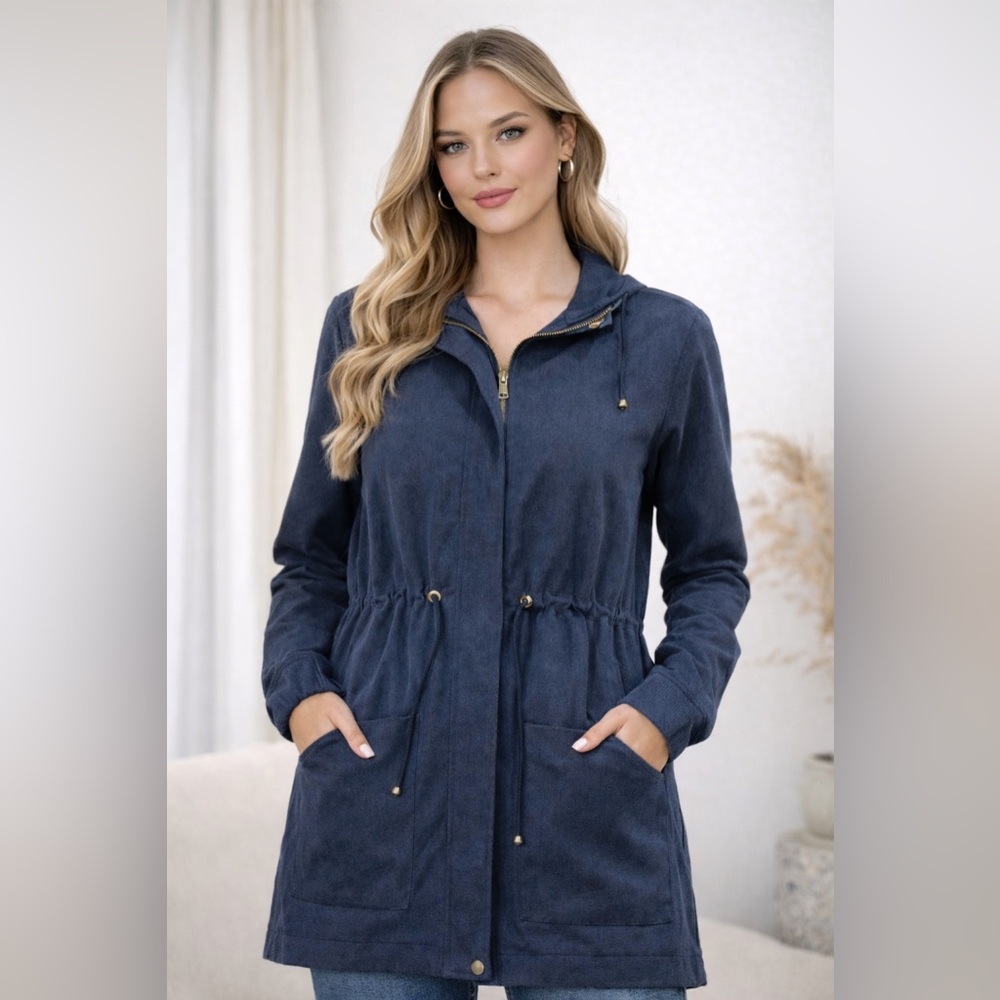 St. John Sport Marie Gray Blue Hooded Lightweight Jacket